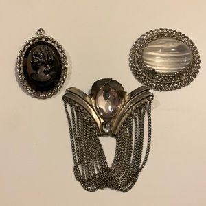 3 Vintage Brooches Lucite Cameo Deco Style